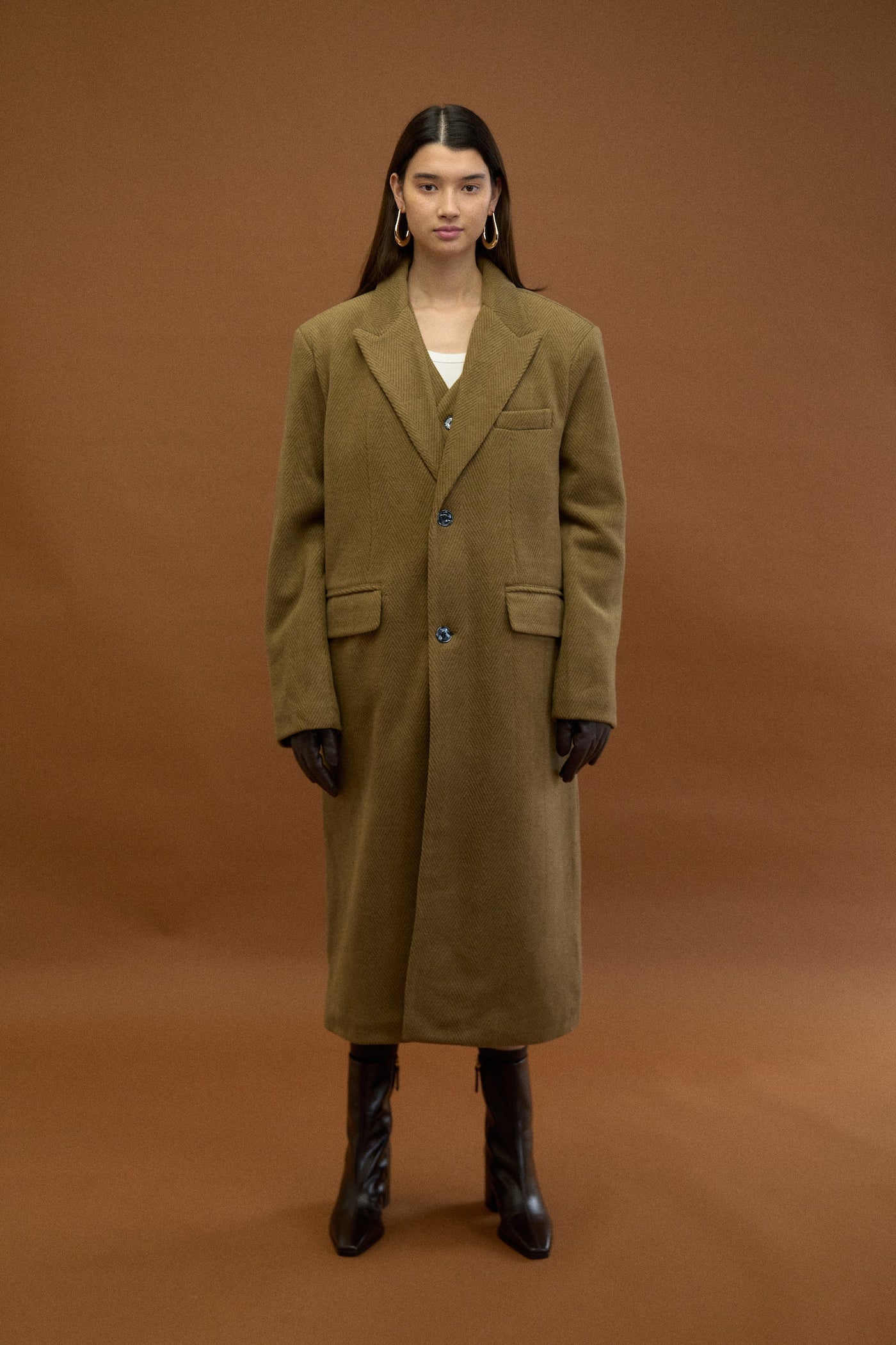 TEXTURED DOUBLE LAYER HERRINGBONE COAT