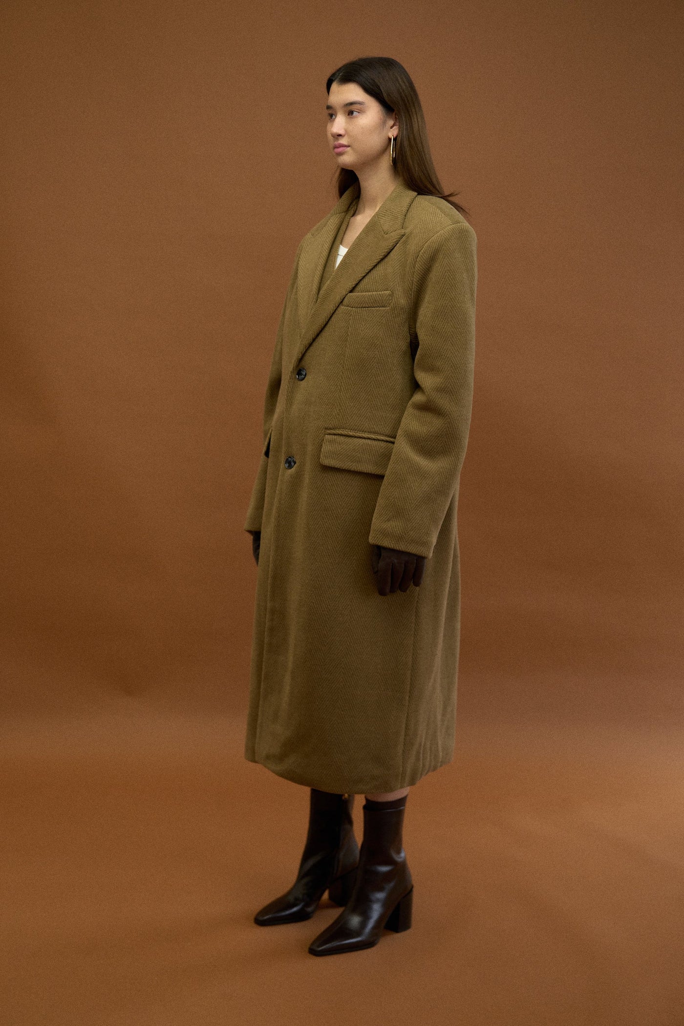 TEXTURED DOUBLE LAYER HERRINGBONE COAT