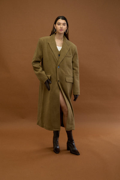 TEXTURED DOUBLE LAYER HERRINGBONE COAT