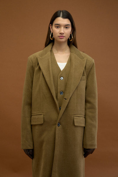 TEXTURED DOUBLE LAYER HERRINGBONE COAT