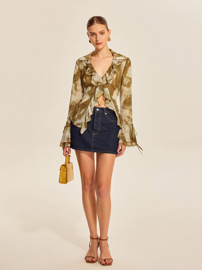 Ruffled Bell Sleeve Blouse