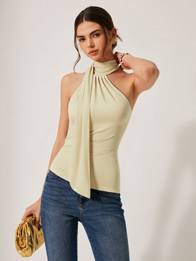 Asymmetrical Halter Neck Ruched Top