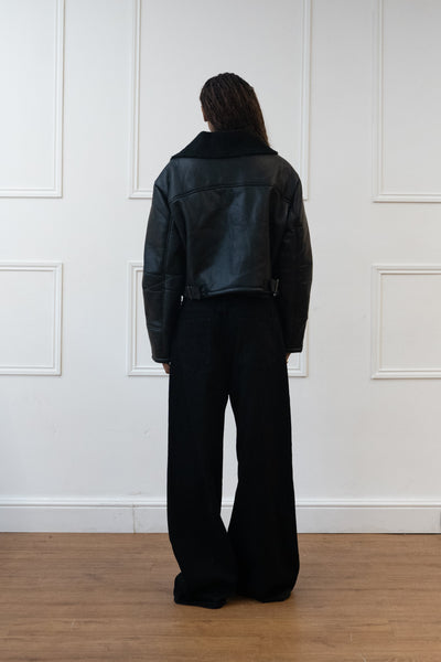 CROPPED FLIGHT JACKET, FAUX LEATHER