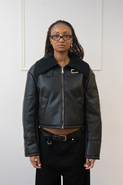 CROPPED FLIGHT JACKET, FAUX LEATHER