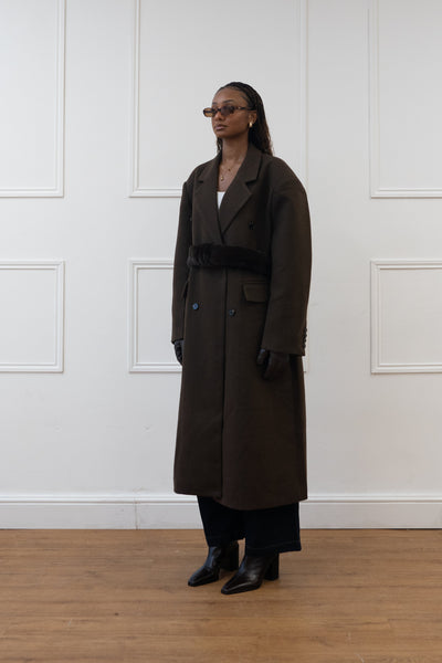 FAUX FUR BELT DOUBLE BREASTED COAT