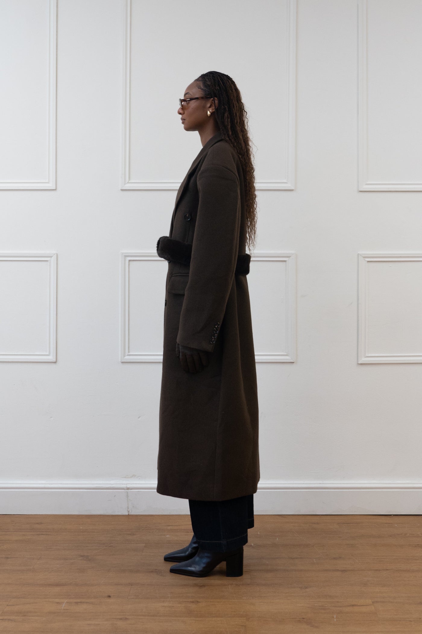 FAUX FUR BELT DOUBLE BREASTED COAT