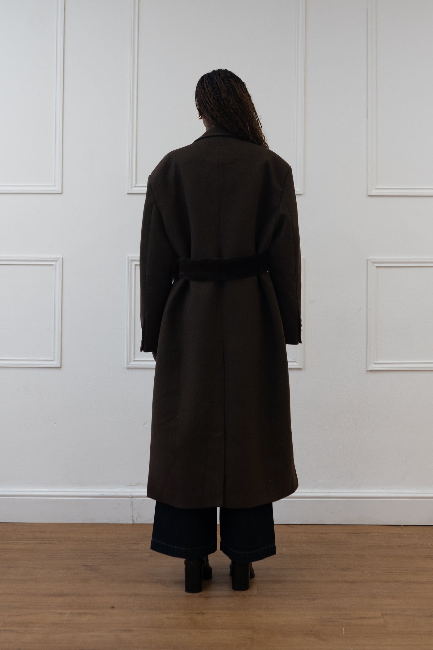 FAUX FUR BELT DOUBLE BREASTED COAT