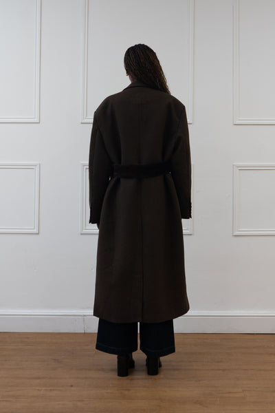 FAUX FUR BELT DOUBLE BREASTED COAT