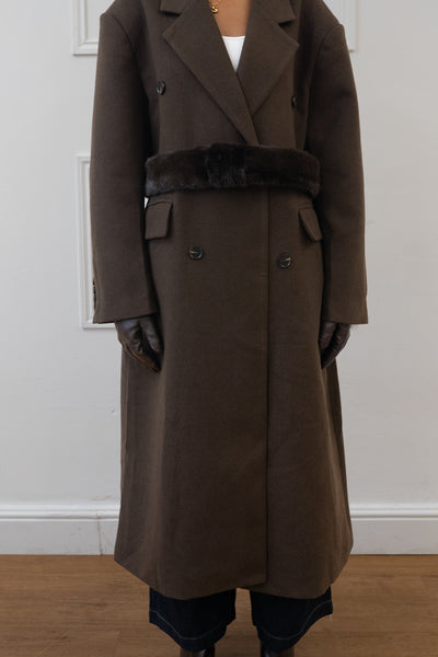 FAUX FUR BELT DOUBLE BREASTED COAT