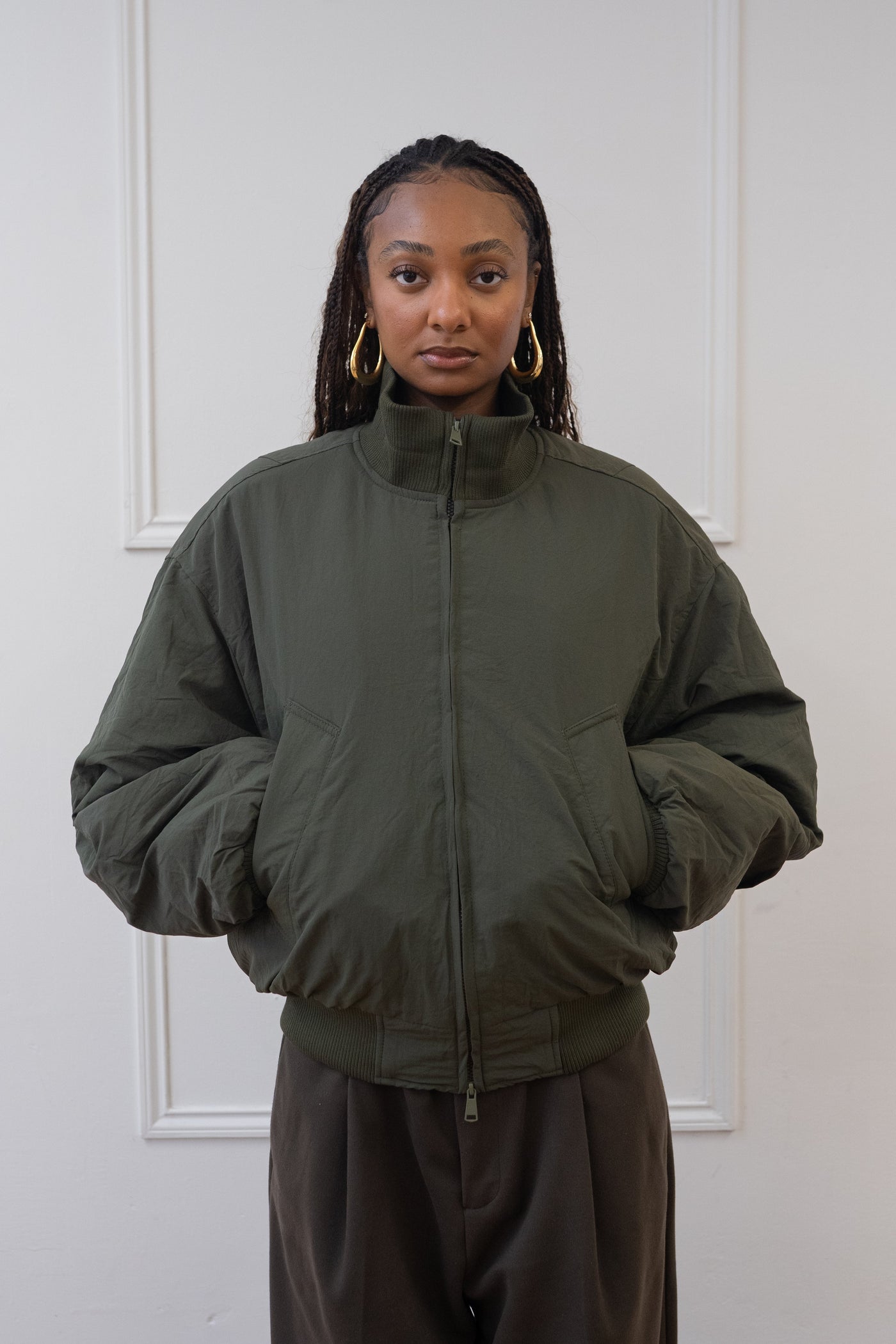 PUFFY BOMBER JACKET, SAGE