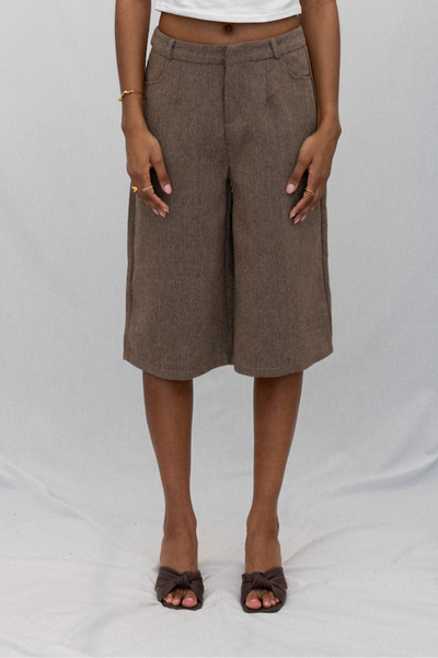 TAILORED TWILL SHORTS, BROWN