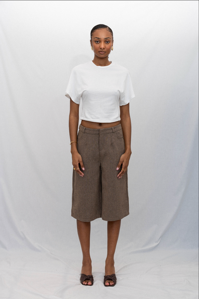 TAILORED TWILL SHORTS, BROWN