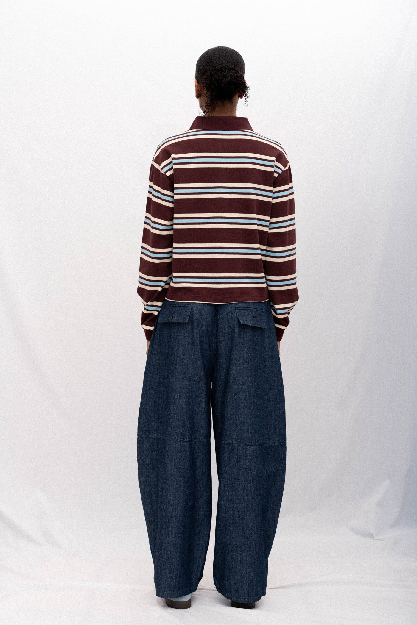 SPORTY LONG SLEEVE POLO, MAROON STRIPED
