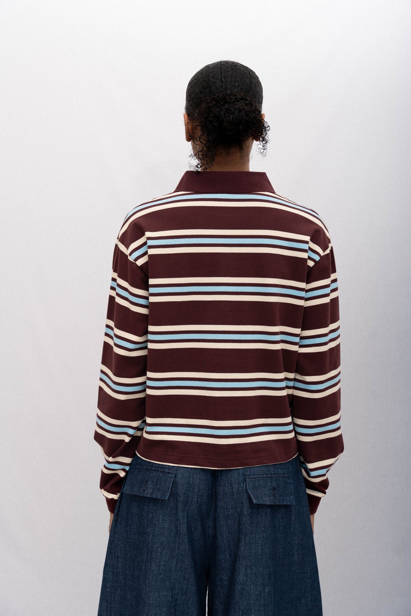 SPORTY LONG SLEEVE POLO, MAROON STRIPED