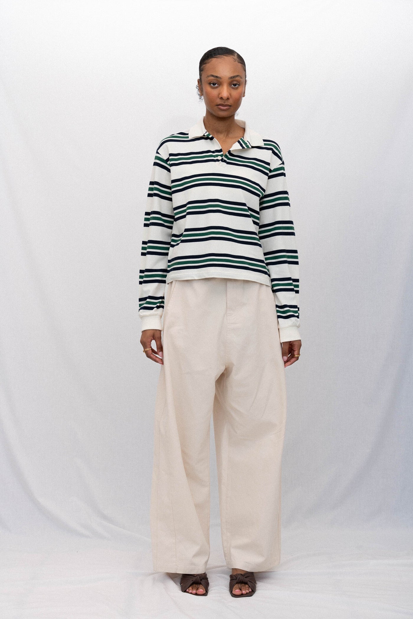 SPORTY LONG SLEEVE POLO, PINE STRIPED