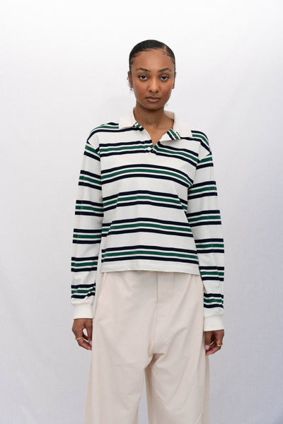 SPORTY LONG SLEEVE POLO, PINE STRIPED