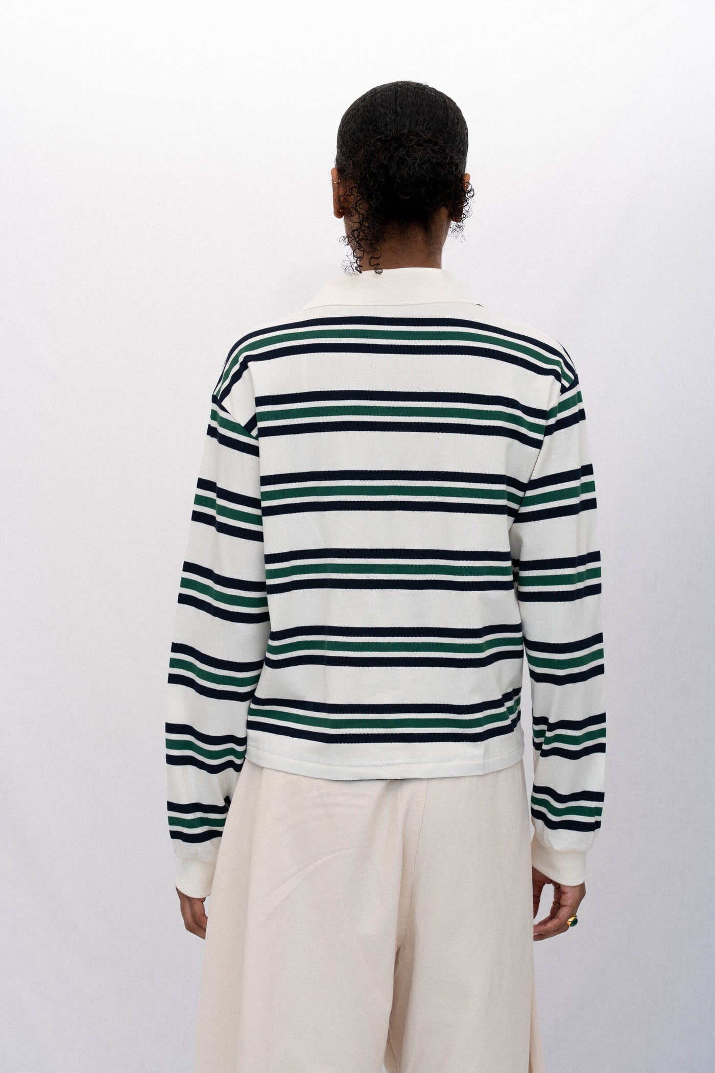SPORTY LONG SLEEVE POLO, PINE STRIPED