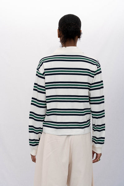 SPORTY LONG SLEEVE POLO, PINE STRIPED